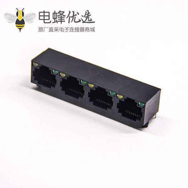 直插式rj45 8p8c单层多端口1&times;4黑色非屏蔽式带led灯