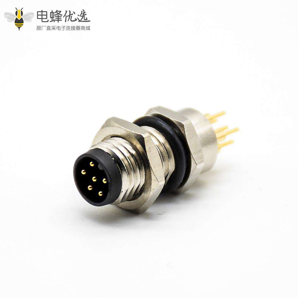 M8连接器直头接PCB板6芯焊接式防水公头前锁板A扣