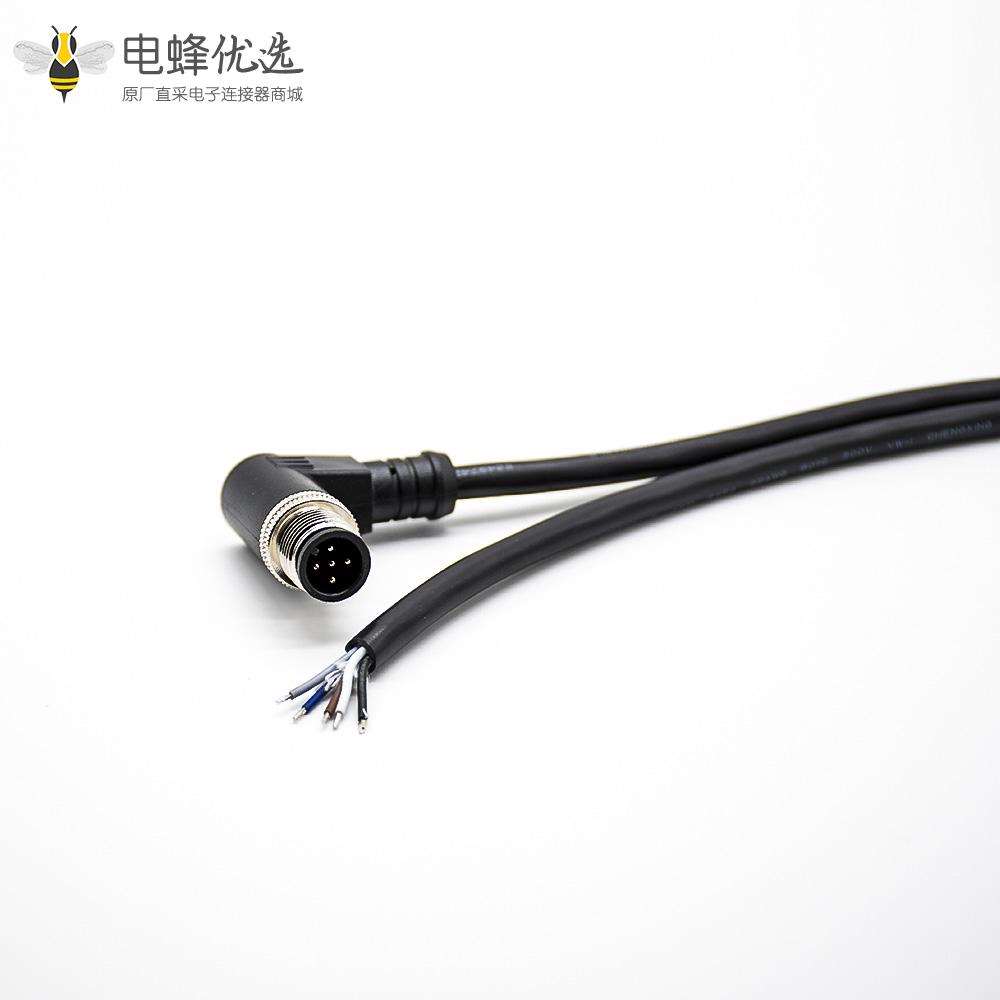 M12连接器5芯A编码公头90&deg;弯头注塑成型式单边线2M不带屏蔽