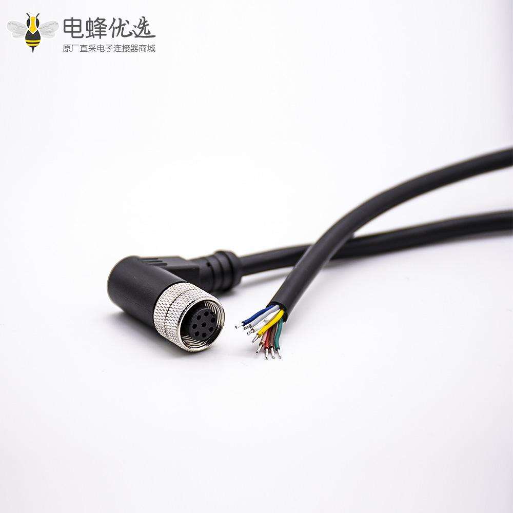 M12连接器8芯A型母弯头不带屏蔽注塑线2M
