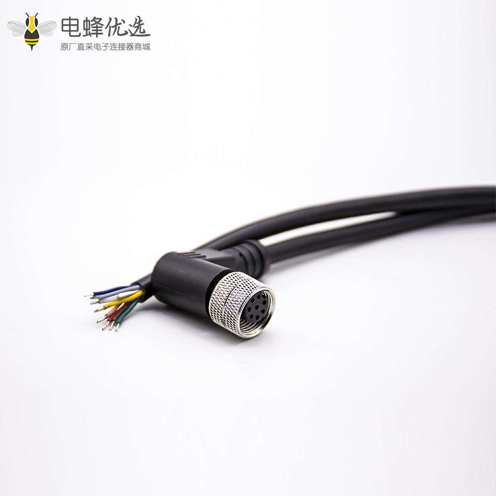 M12连接器8芯A型母弯头不带屏蔽注塑线2M