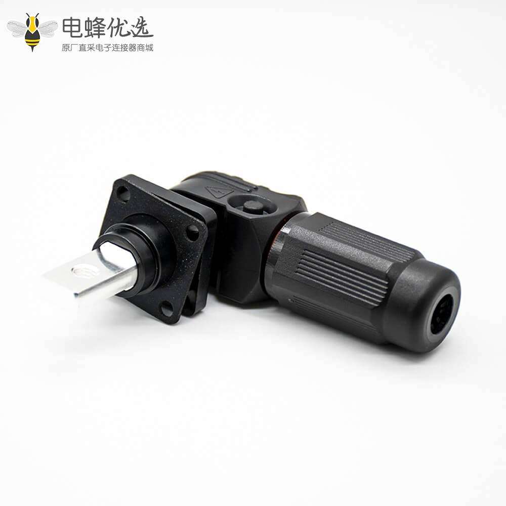 储能电池连接器6mm黑色IP65 60A带孔铜牌弯式插头和插座