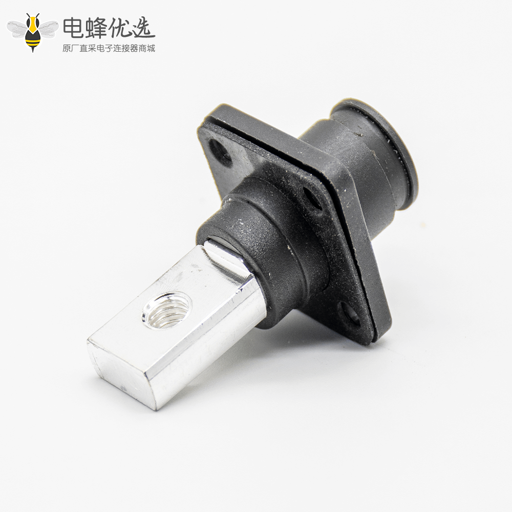 高压连接器弯式6mm插头插座IP65 100A黑色带孔铜牌