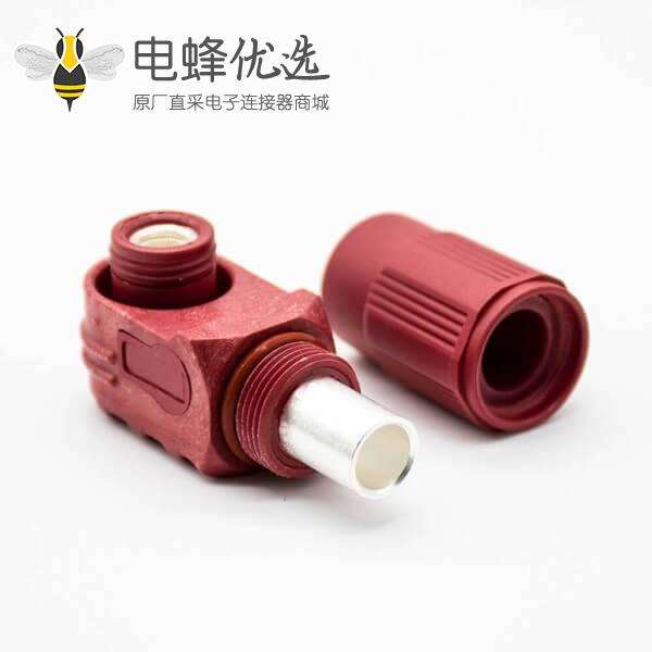 新能源电源储能连接器单芯6mm公母插座插头直弯对接60A红色塑料防水IP67铜牌连接