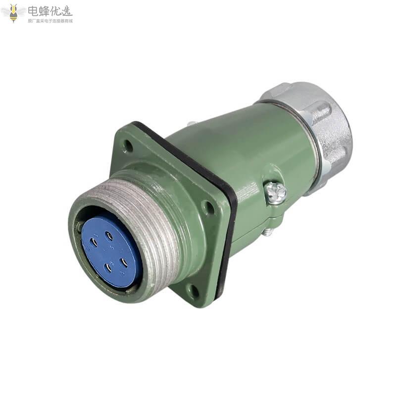 圆形4芯直式YD28反装ZP插座带金属软管25A500V母航空连接器