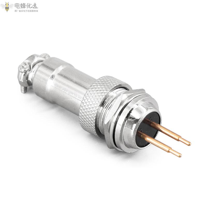 铜芯镀金3A125V航空连接器GX12直式2芯正装整套前锁PCB焊板式