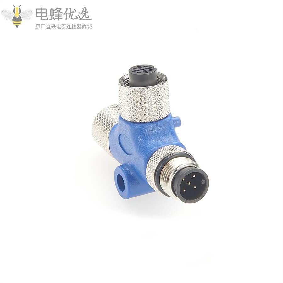 NMEA_2000_M12_5芯双母头转5芯公头T形3通连接器N2K骨干电缆