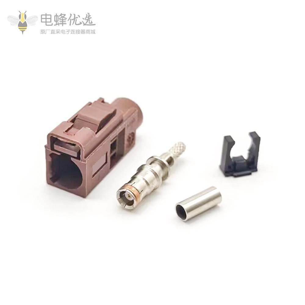 Fakra 高频连接器F型母头棕色压接接线RG316 RG174汽车电视用连接器